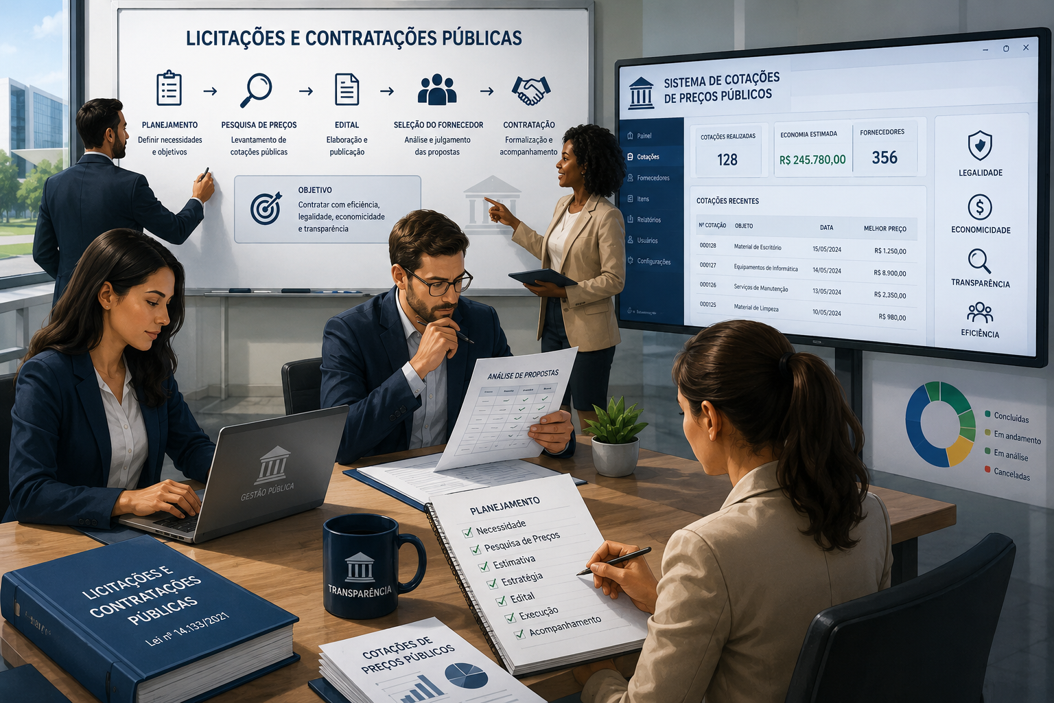 Equipe de gestao publica analisando processo licitatorio